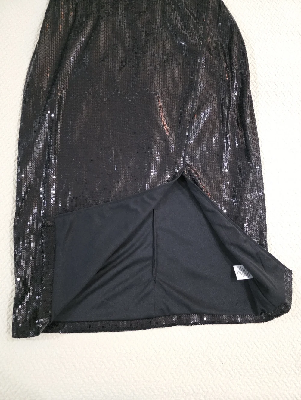 NWT InTempo Black Sequin Midi Skirt Front Side Slit M